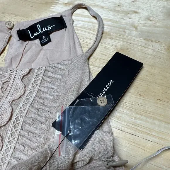 Lulus NWT For Life Beige Embroidered Maxi Dress Size S Crocheted Lace Gauzy - Picture 8 of 13